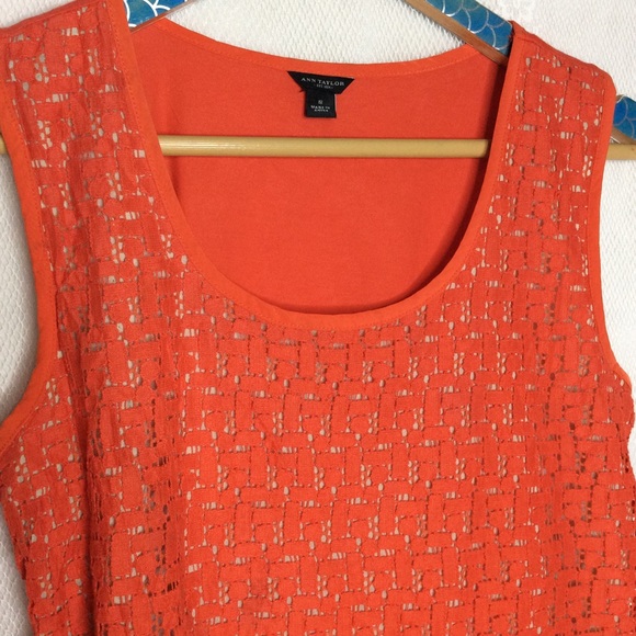Ann Taylor Orange Lace Overlay Sleeveless Top S - Picture 2 of 6